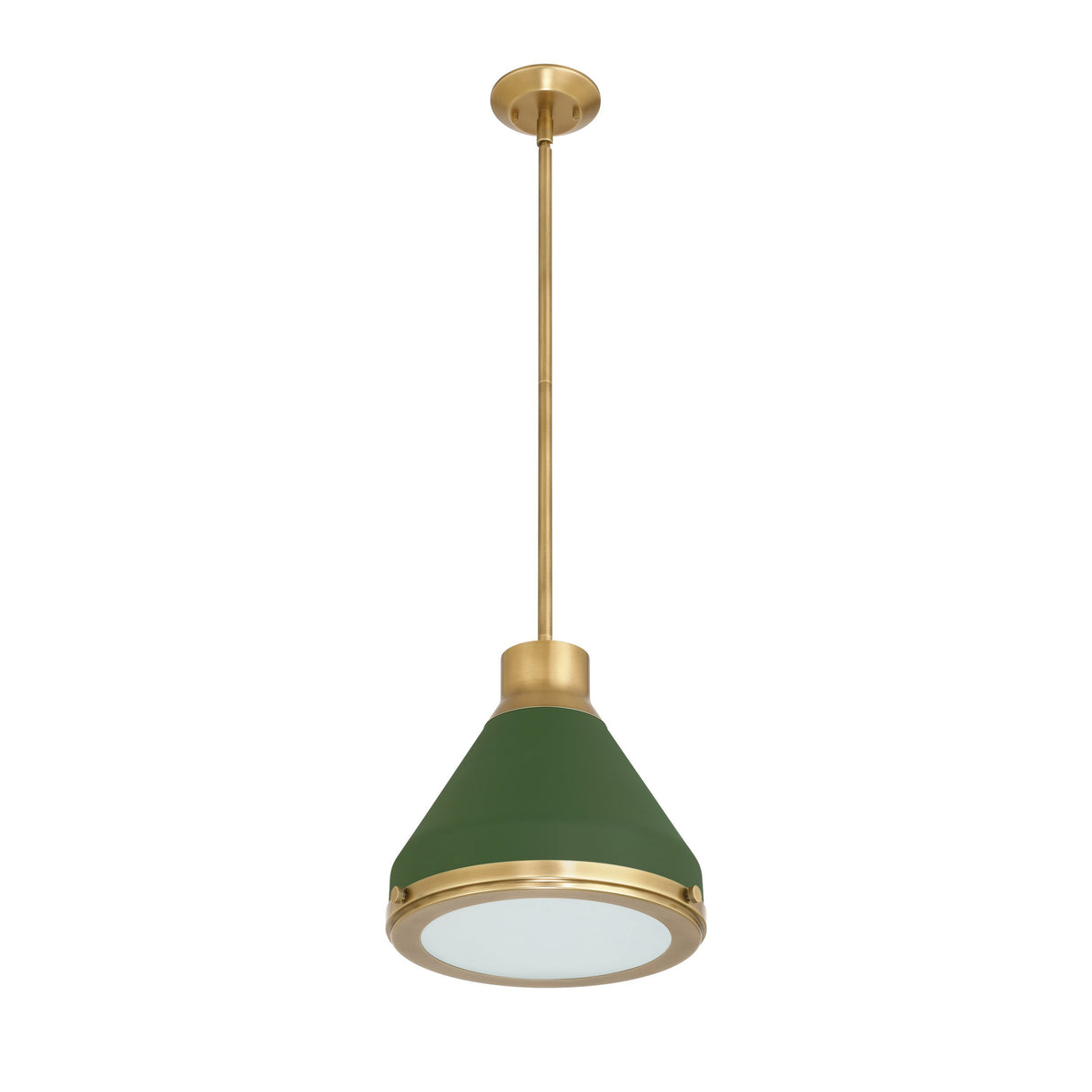 Drew Small Pendant 13", Olive Green and Aged Brass