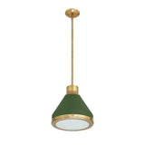 Drew Small Pendant 13", Olive Green and Aged Brass