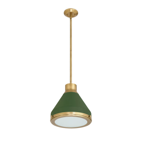 Drew Small Pendant 13", Olive Green and Aged Brass