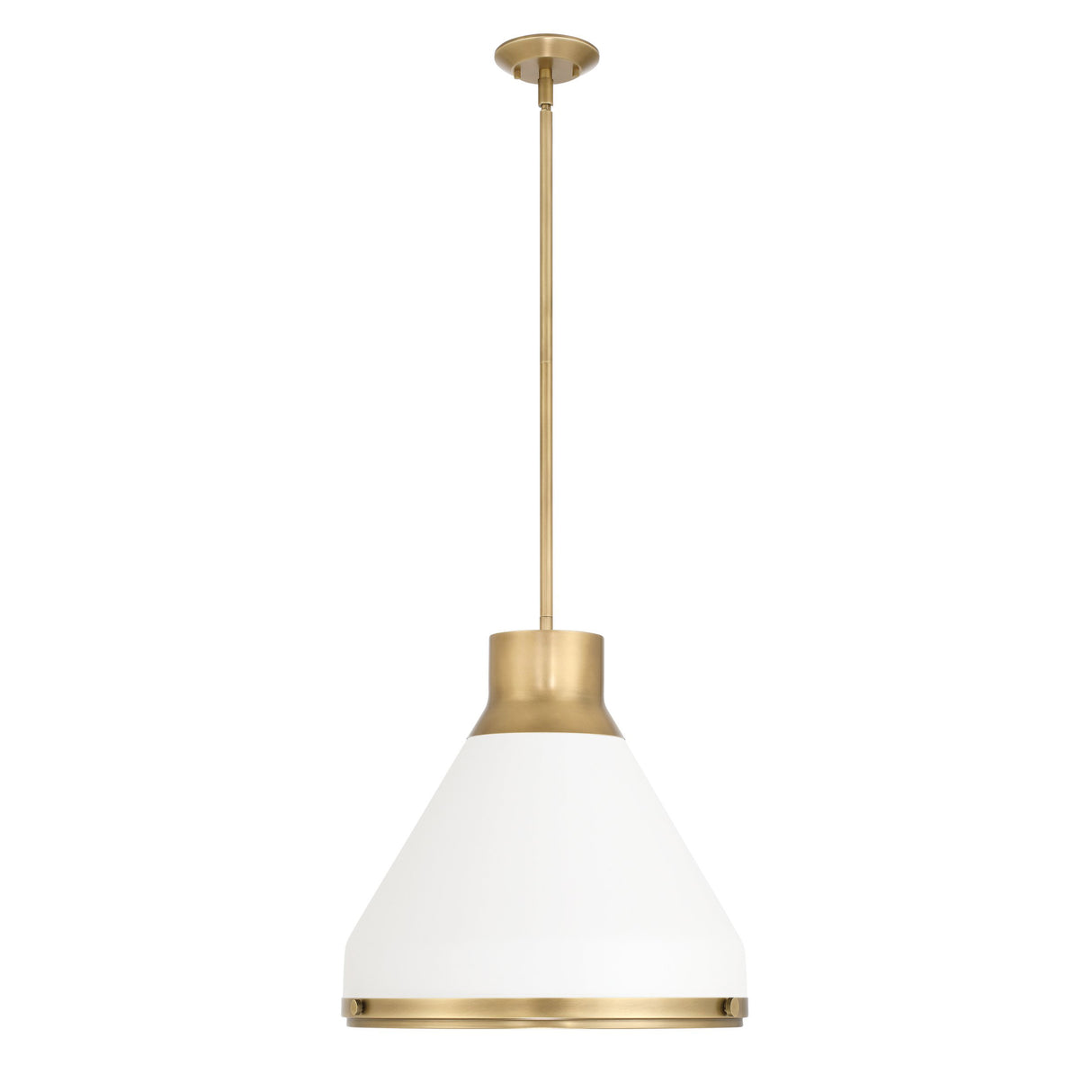 Drew Medium Pendant 19", Matte White and Aged Aged Brass