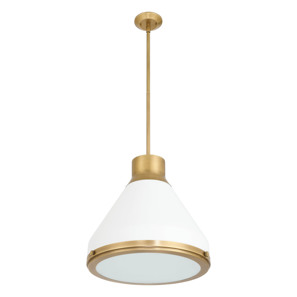 Drew Medium Pendant 19", Matte White and Aged Aged Brass