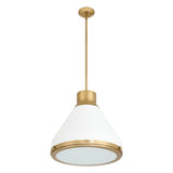 Drew Medium Pendant 19", Matte White and Aged Aged Brass
