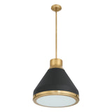 Drew Medium Pendant 19", Matte Black and Aged Brass