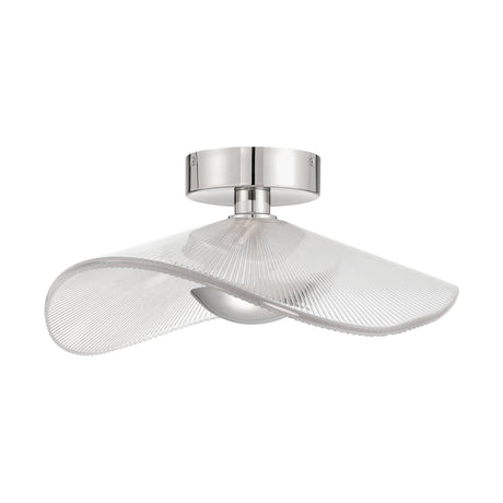 Celine Medium LED Pendant 18", Polished Nickel and Clear Ribbed Glass