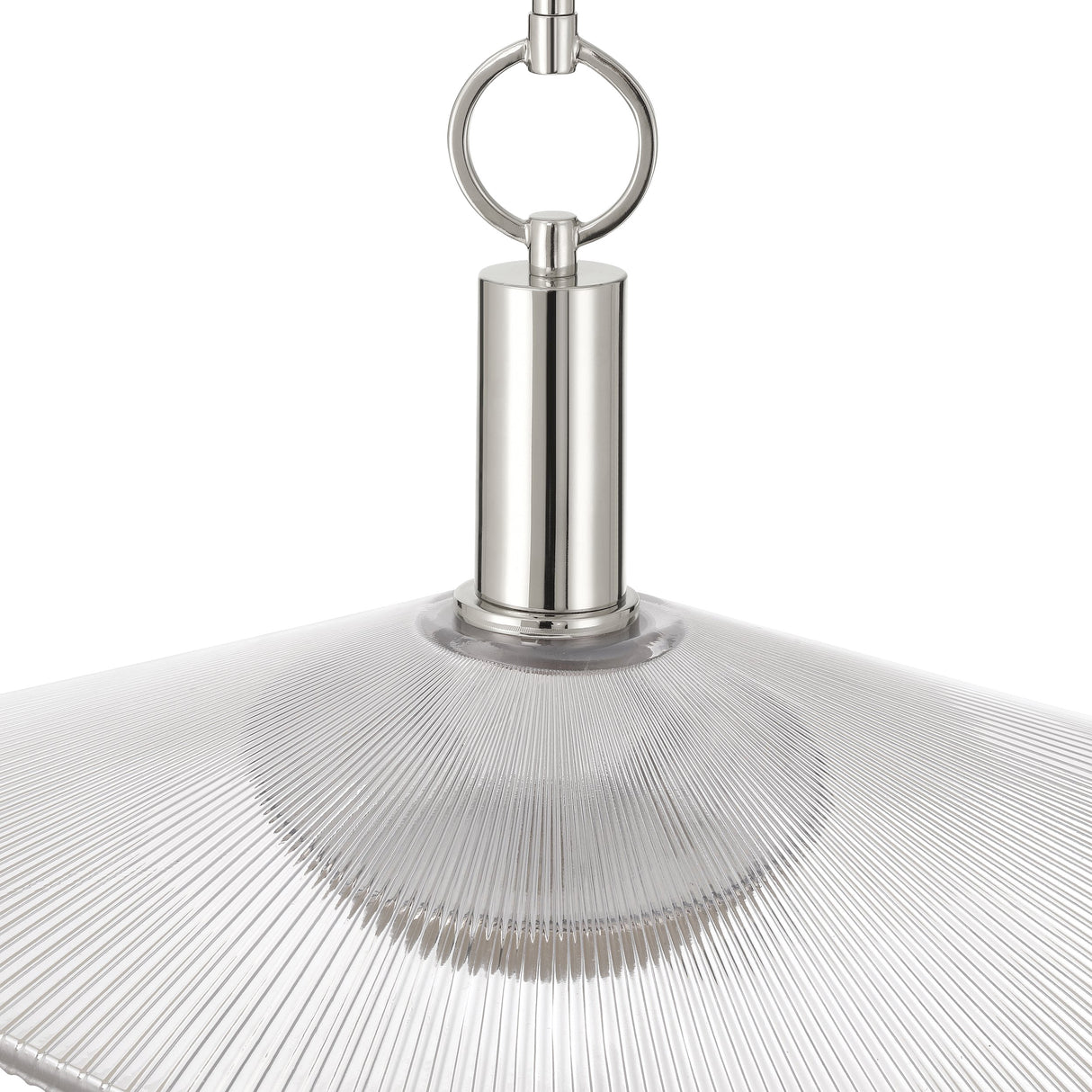 Celine Medium LED Pendant 18", Polished Nickel and Clear Ribbed Glass