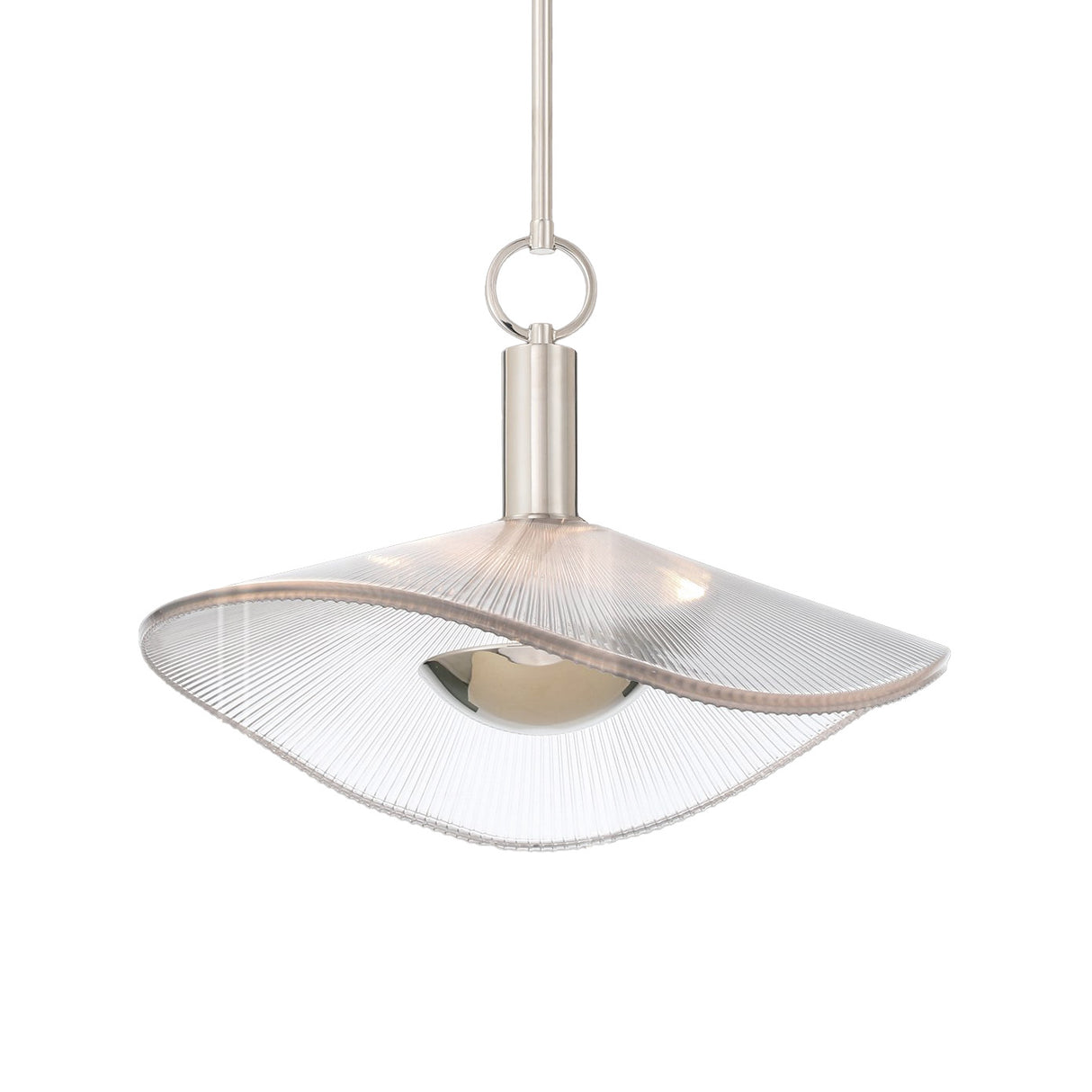Celine Medium LED Pendant 18", Polished Nickel and Clear Ribbed Glass