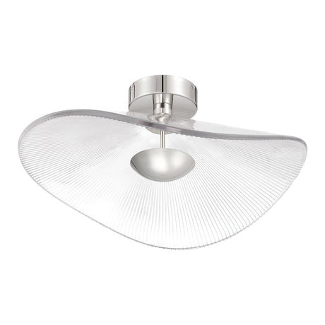 Celine Large LED Pendant 24", Polished Nickel and Clear Ribbed Glass