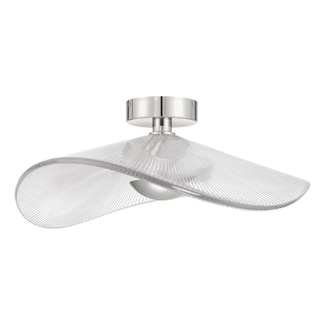 Celine Large LED Pendant 24", Polished Nickel and Clear Ribbed Glass