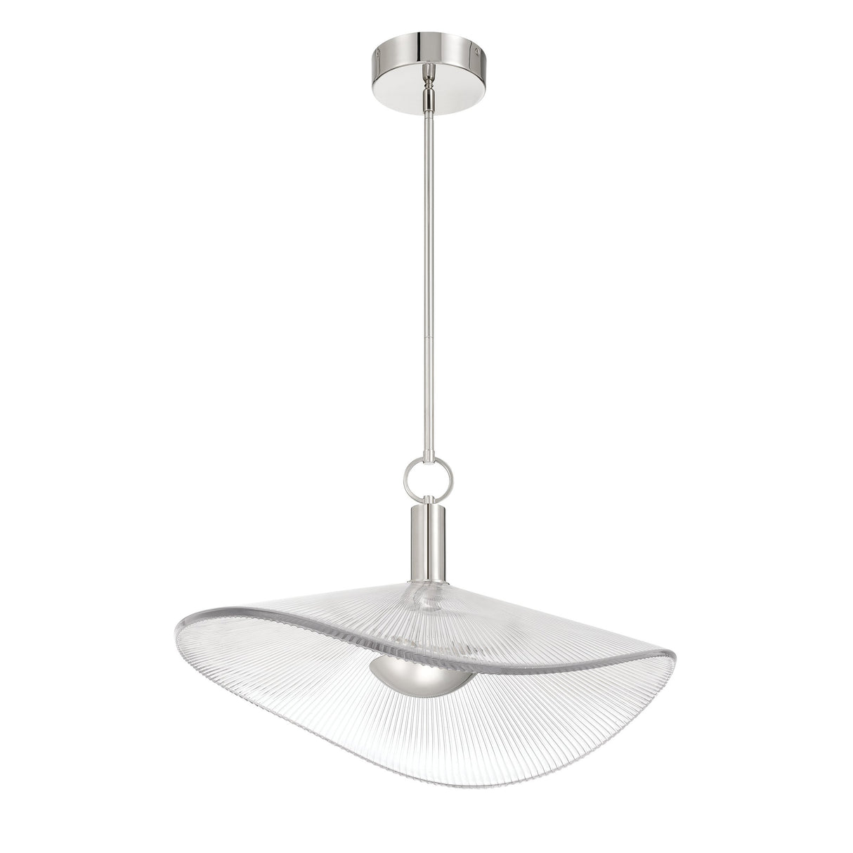 Celine Large LED Pendant 24", Polished Nickel and Clear Ribbed Glass