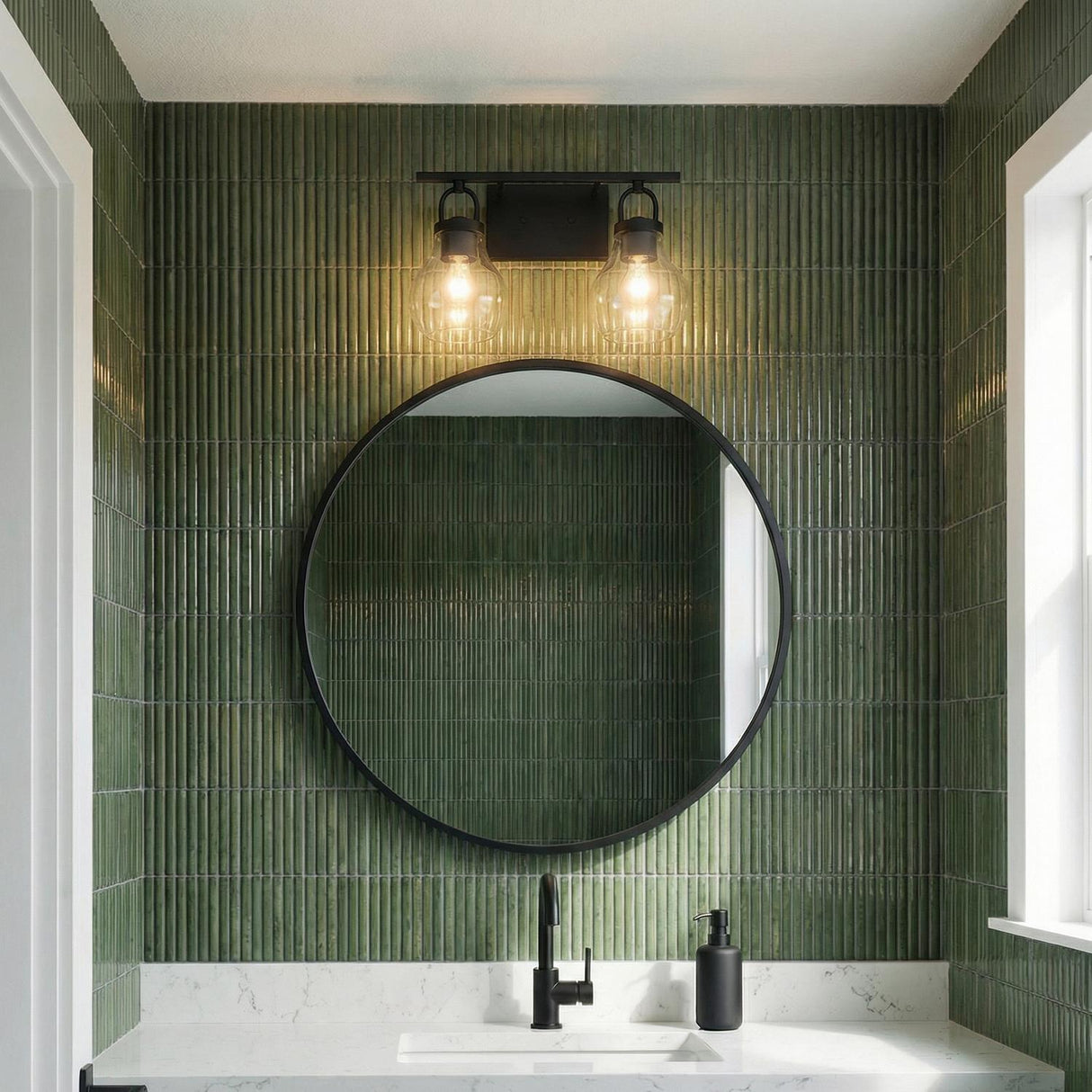 Naya 2 Light Vanity 16", Matte Black and Clear Glass