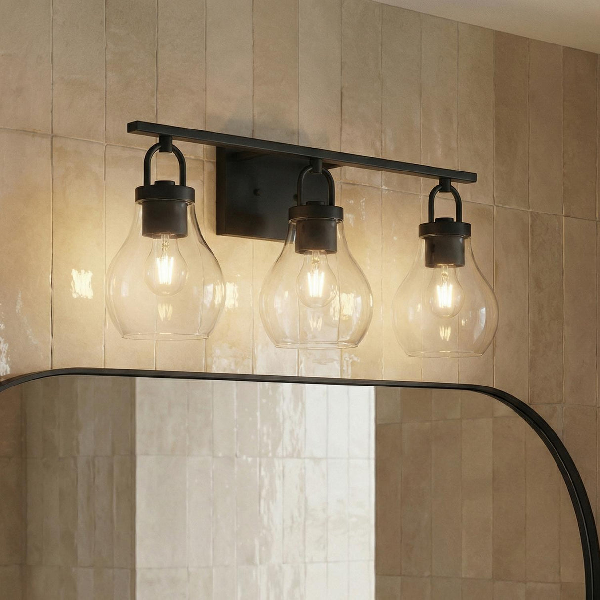 Naya 3 Light Vanity 24", Matte Black and Clear Glass