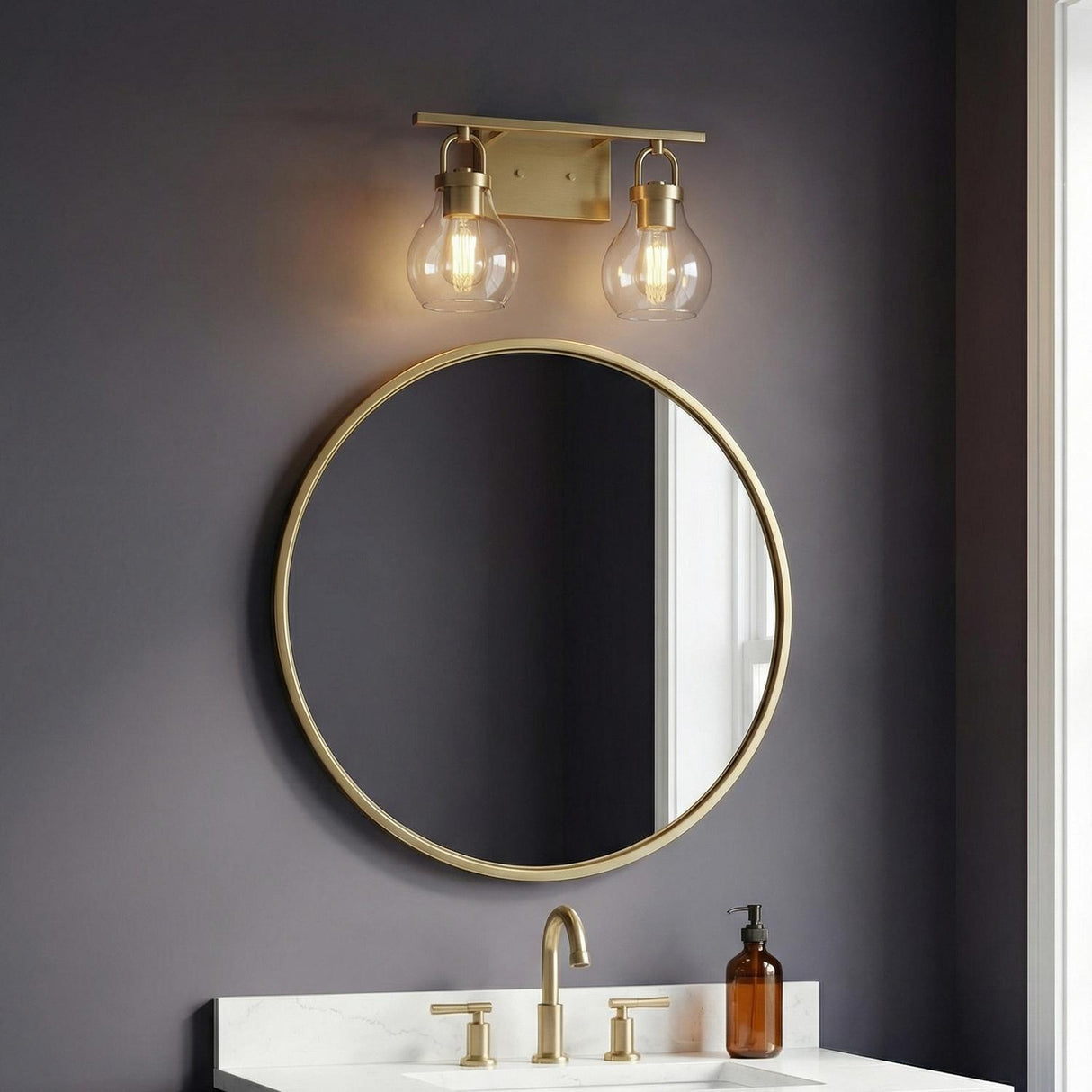 Naya 2 Light Vanity 16", Satin Brass and Clear Glass