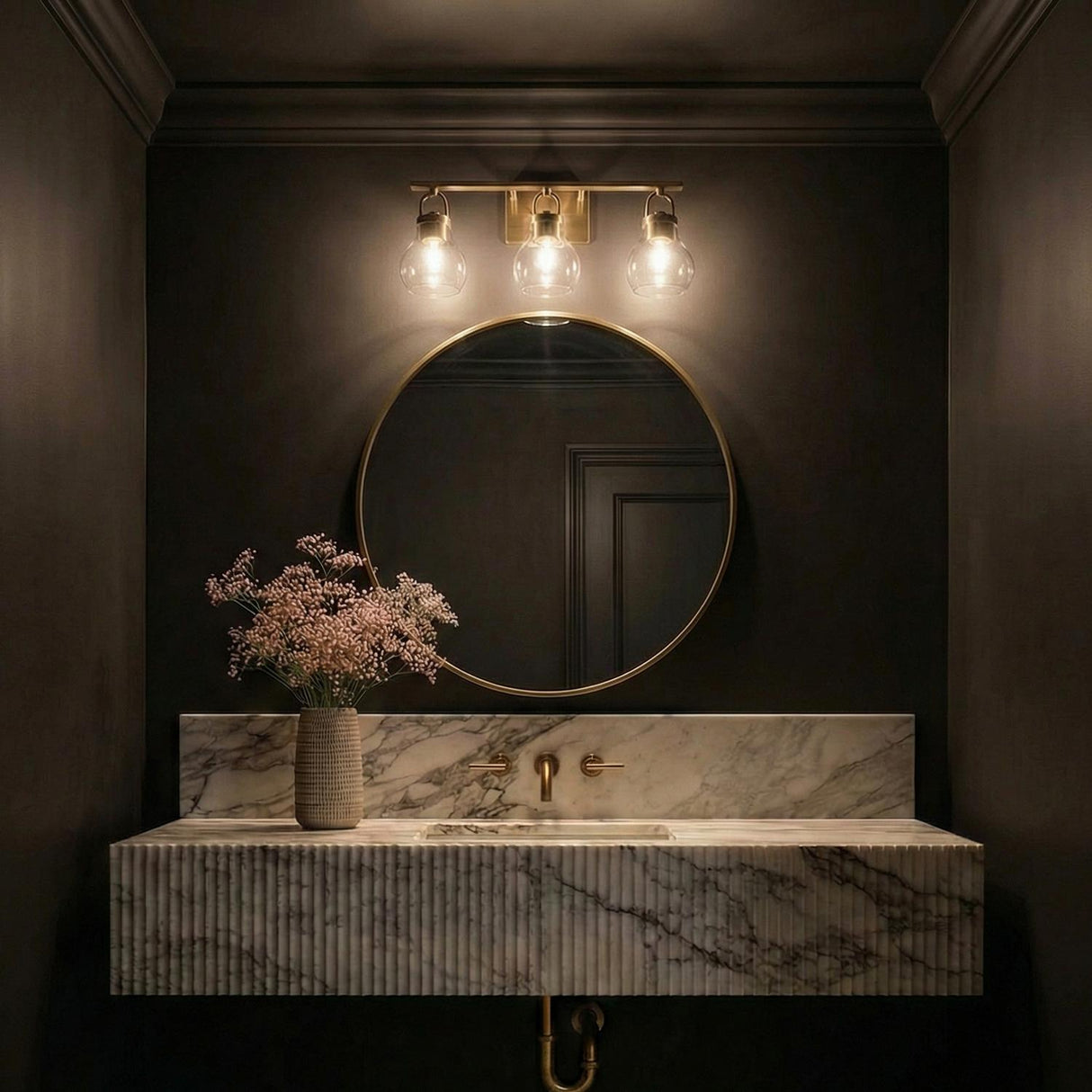 Naya 3 Light Vanity 24", Satin Brass and Clear Glass