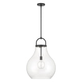 Naya Large Pendant 18", Matte Black and Clear Glass