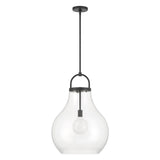 Naya Large Pendant 18", Matte Black and Clear Glass