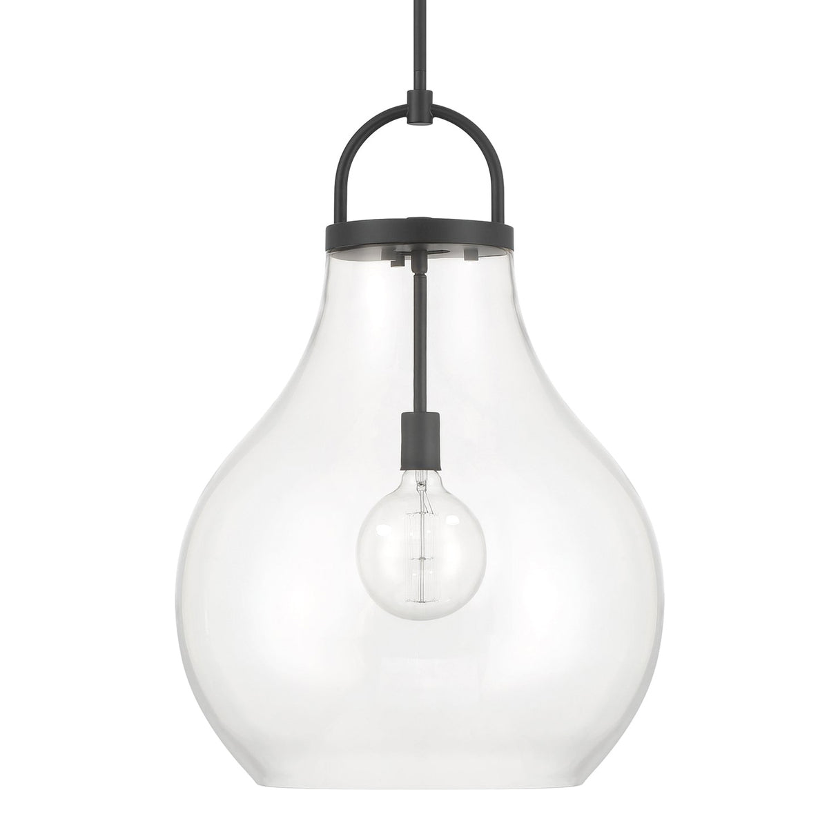 Naya Large Pendant 18", Matte Black and Clear Glass