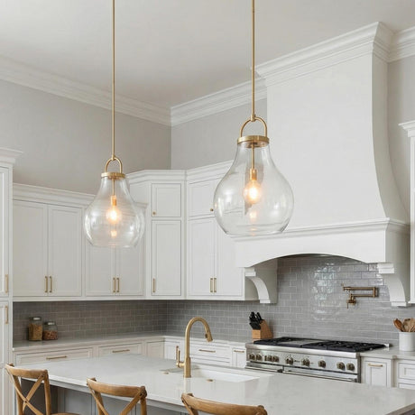 Naya Large Pendant 18", Satin Brass and Clear Glass