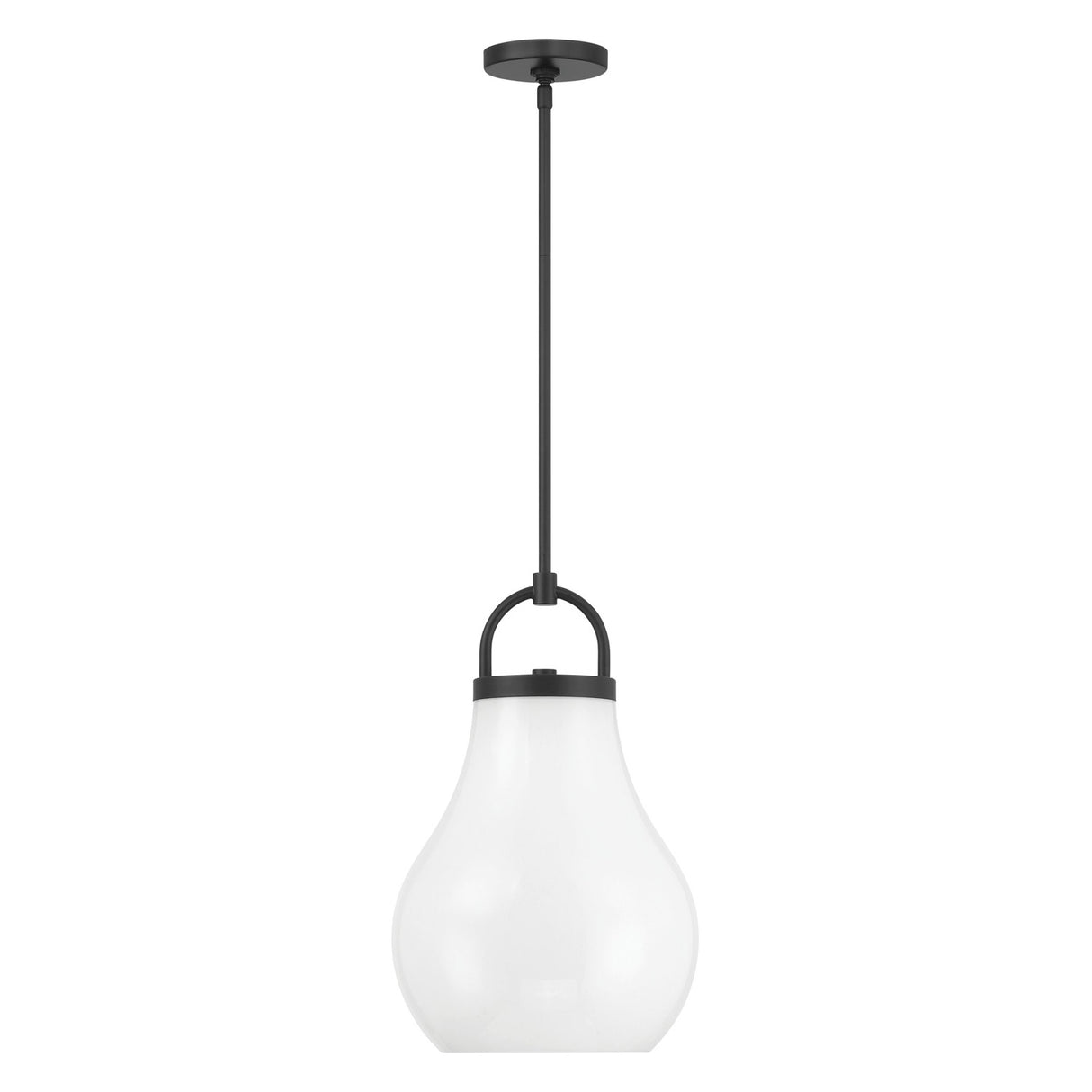 Naya Medium Pendant 12", Matte Black and Opal Glass