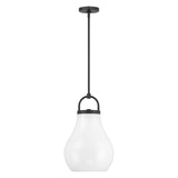 Naya Medium Pendant 12", Matte Black and Opal Glass