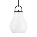 Naya Medium Pendant 12", Matte Black and Opal Glass