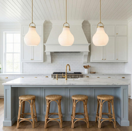 Naya Large Pendant 18", Satin Brass and Opal Glass