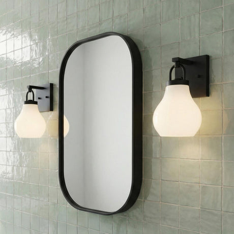 Naya Vanity Wall Sconce, Matte Black and Opal Glass