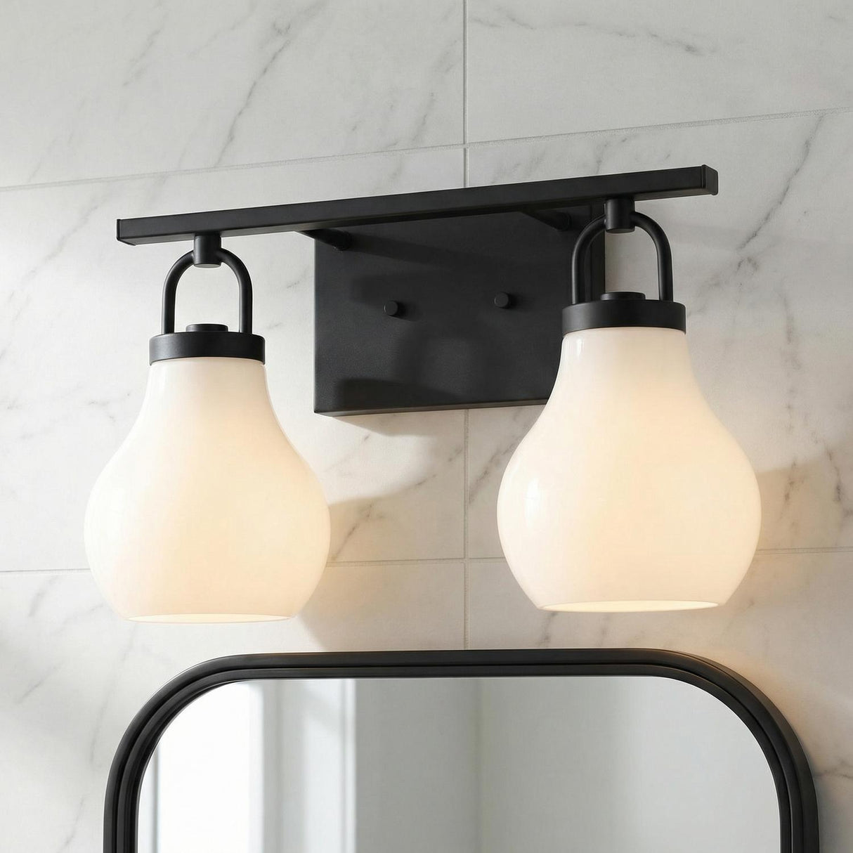 Naya 2 Light Vanity 16", Matte Black and Opal Glass