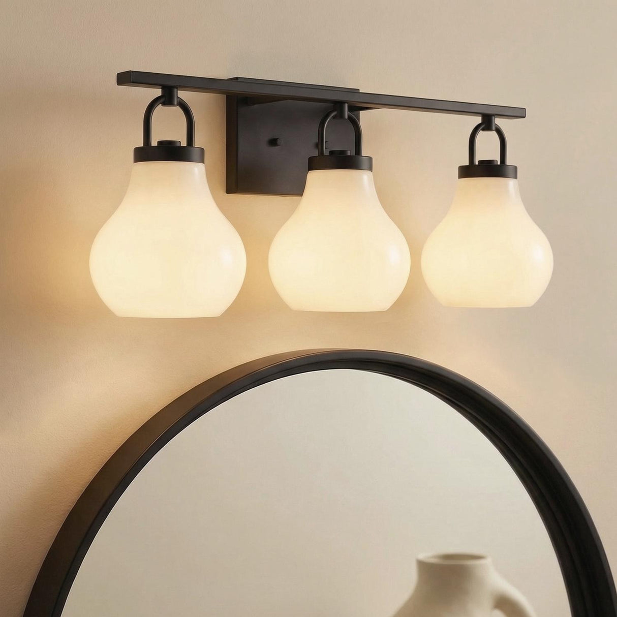 Naya 3 Light Vanity 24", Matte Black and Opal Glass