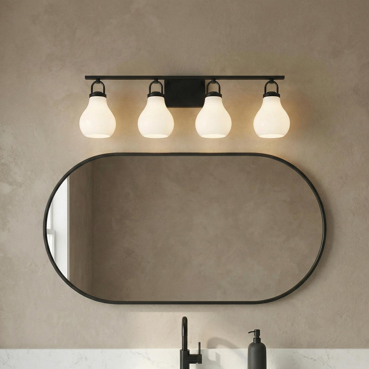 Naya 4 Light Vanity 34", Matte Black and Opal Glass