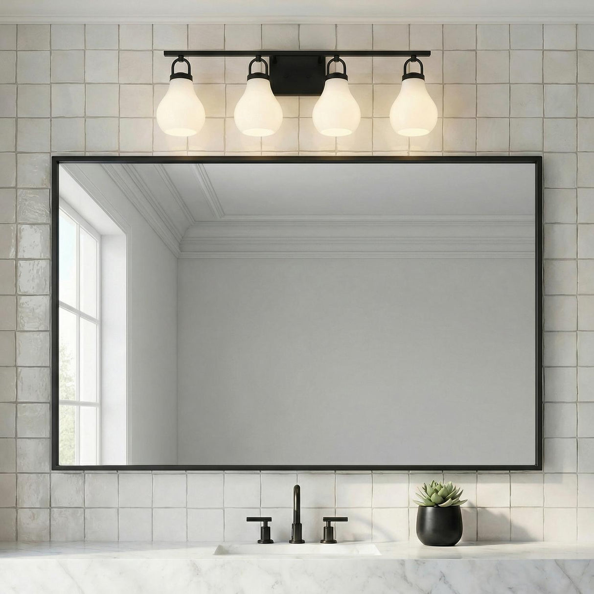 Naya 4 Light Vanity 34", Matte Black and Opal Glass