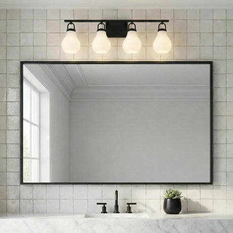 Naya 4 Light Vanity 34", Matte Black and Opal Glass