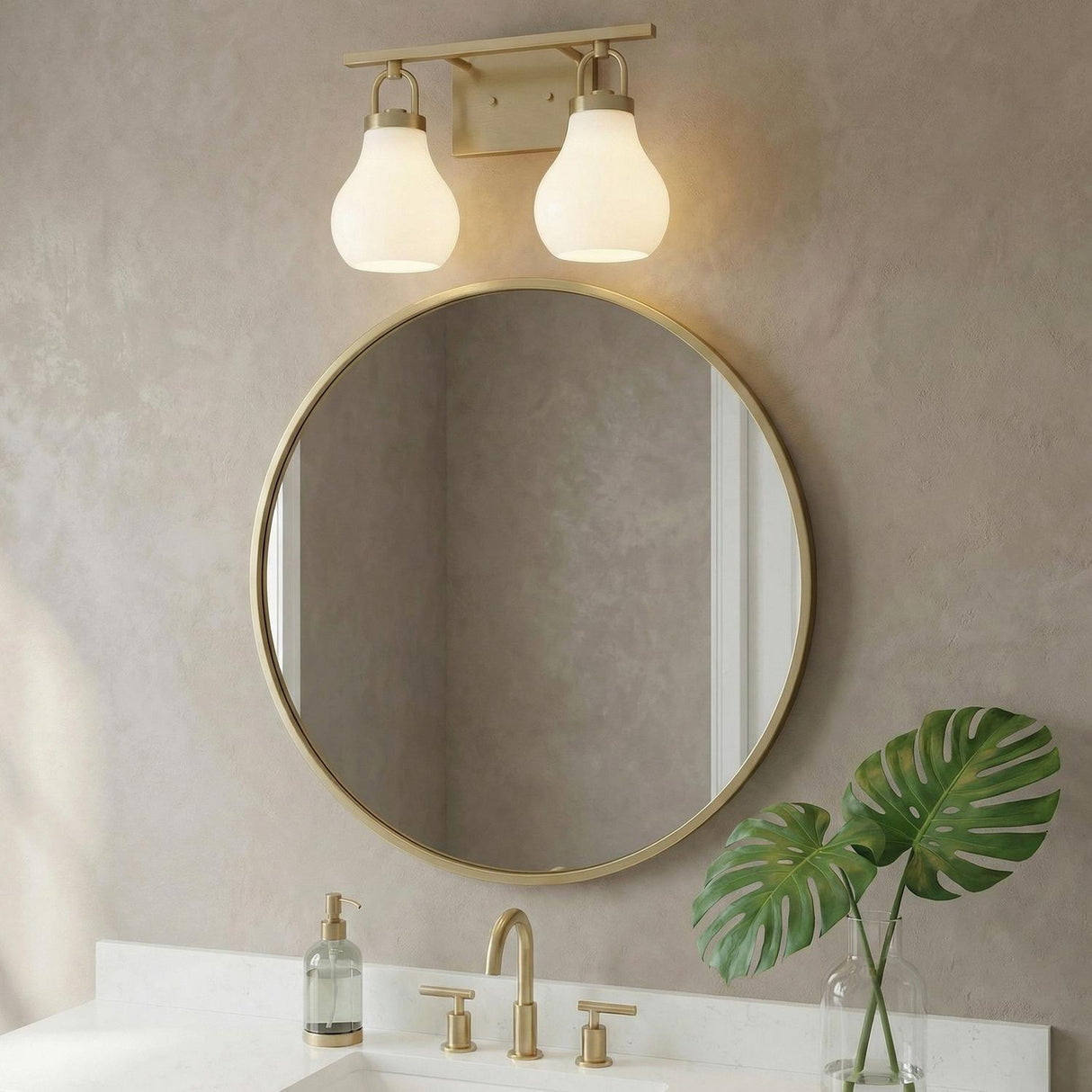Naya 2 Light Vanity 16", Satin Brass and Opal Glass