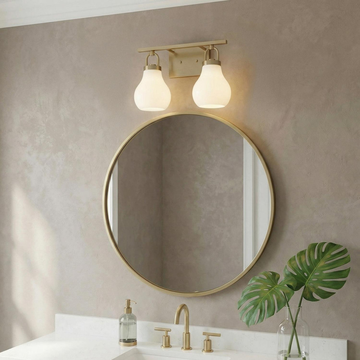 Naya 2 Light Vanity 16", Satin Brass and Opal Glass