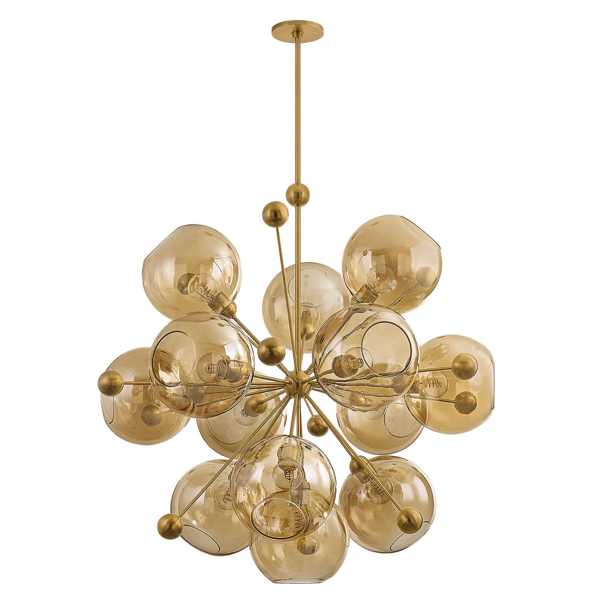Bianca Extra Large Chandelier 46", Patina Brass and Topaz Glass
