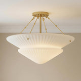 Caspian Semi-Flush 20", Aged Brass and Reeded Opal Glass Aged Brass scalloped Flush Mount in a Transitional Entryway with neutral walls.