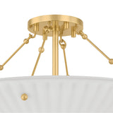 Caspian Semi-Flush 20", Aged Brass and Reeded Opal Glass
