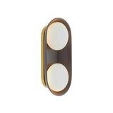 Hanley Double Wall Sconce 16", Matte Black Ceramic with Brass Accents