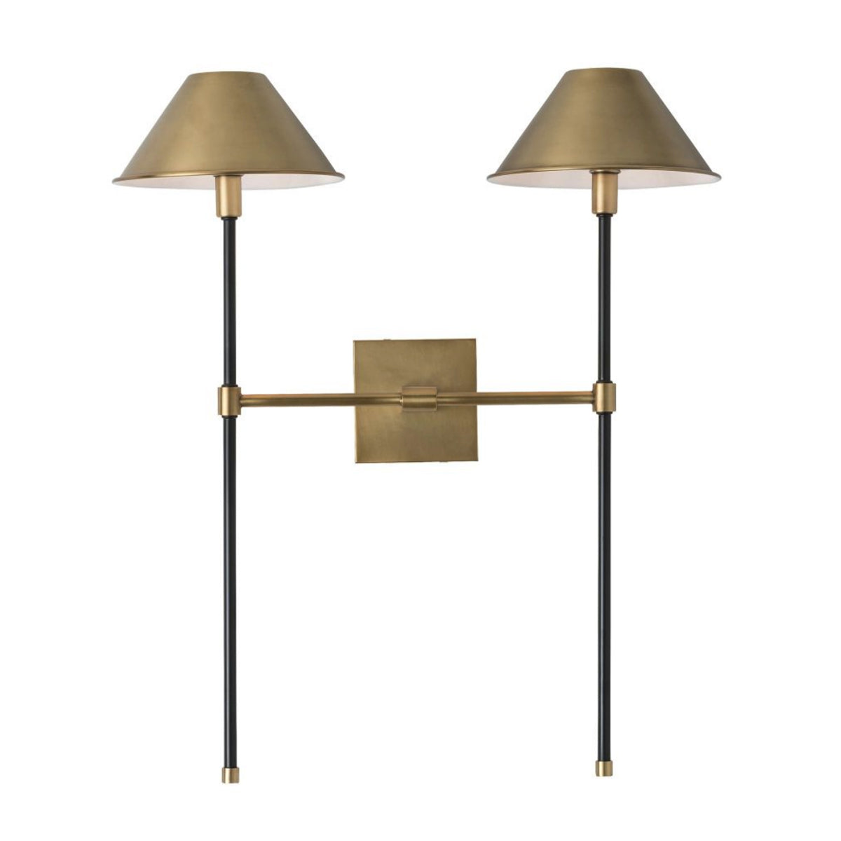Sylas Double Wall Sconce 26", Antique Brass and Black