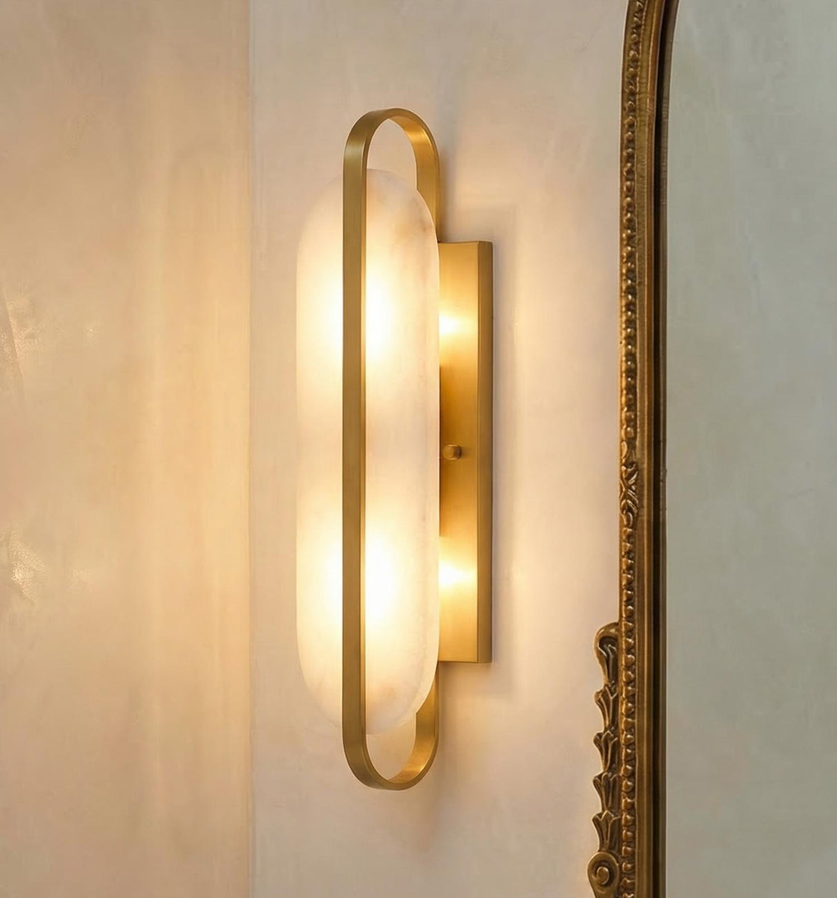 Vyra Wall Sconce 19", Antique Brass and Alabaster