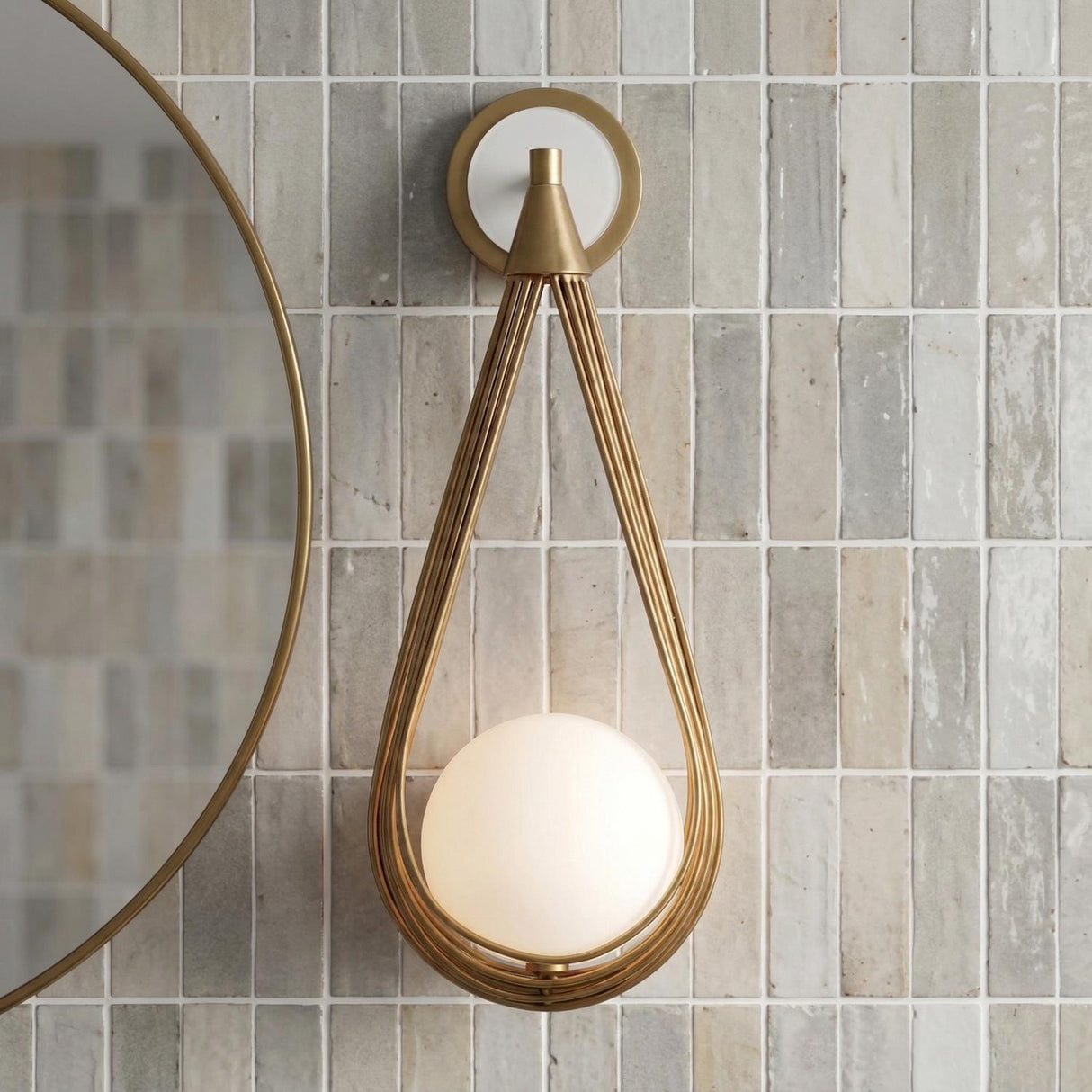 Lorien Wall Sconce 21", Antique Brass and Opal Glass