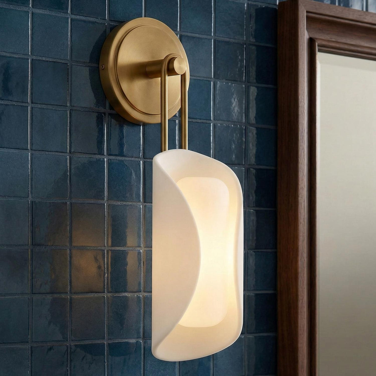 Arlynn LED Wall Sconce 19", Antique Brass and Opal Glass