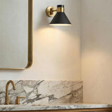 Cosette Adjustable Wall Sconce 8", Urban Bronze and Antique Brass geometric Wall Sconce in a Modern Bathroom with a white marble vanity.