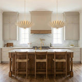 Yasmin Large Pendant 24", Cream leaf design Pendant in a Transitional Kitchen with a white marble island and wood stools.