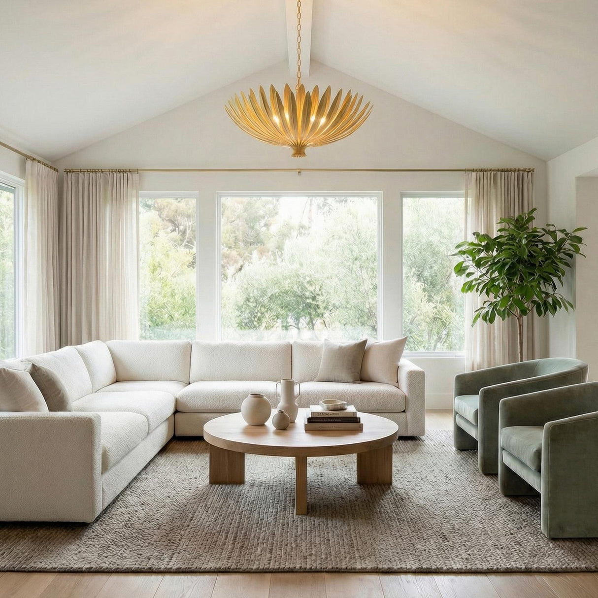 Yasmin Extra Large Pendant 35", Gold Leaf