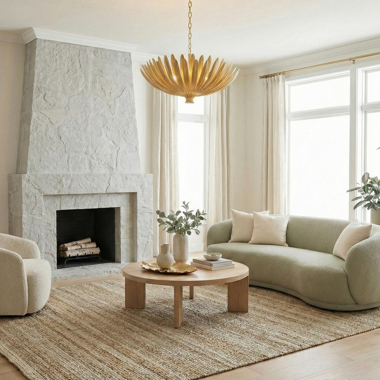 Yasmin Extra Large Pendant 35", Gold Leaf