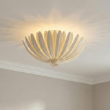 Yasmin Semi-Flush 18", Cream leaf design Flush Mount in a Transitional Bedroom with white crown molding.