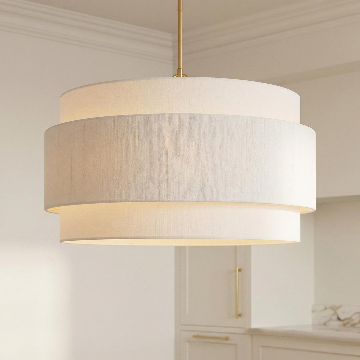 Daria Extra Large Pendant 30", Gilded Brass and White