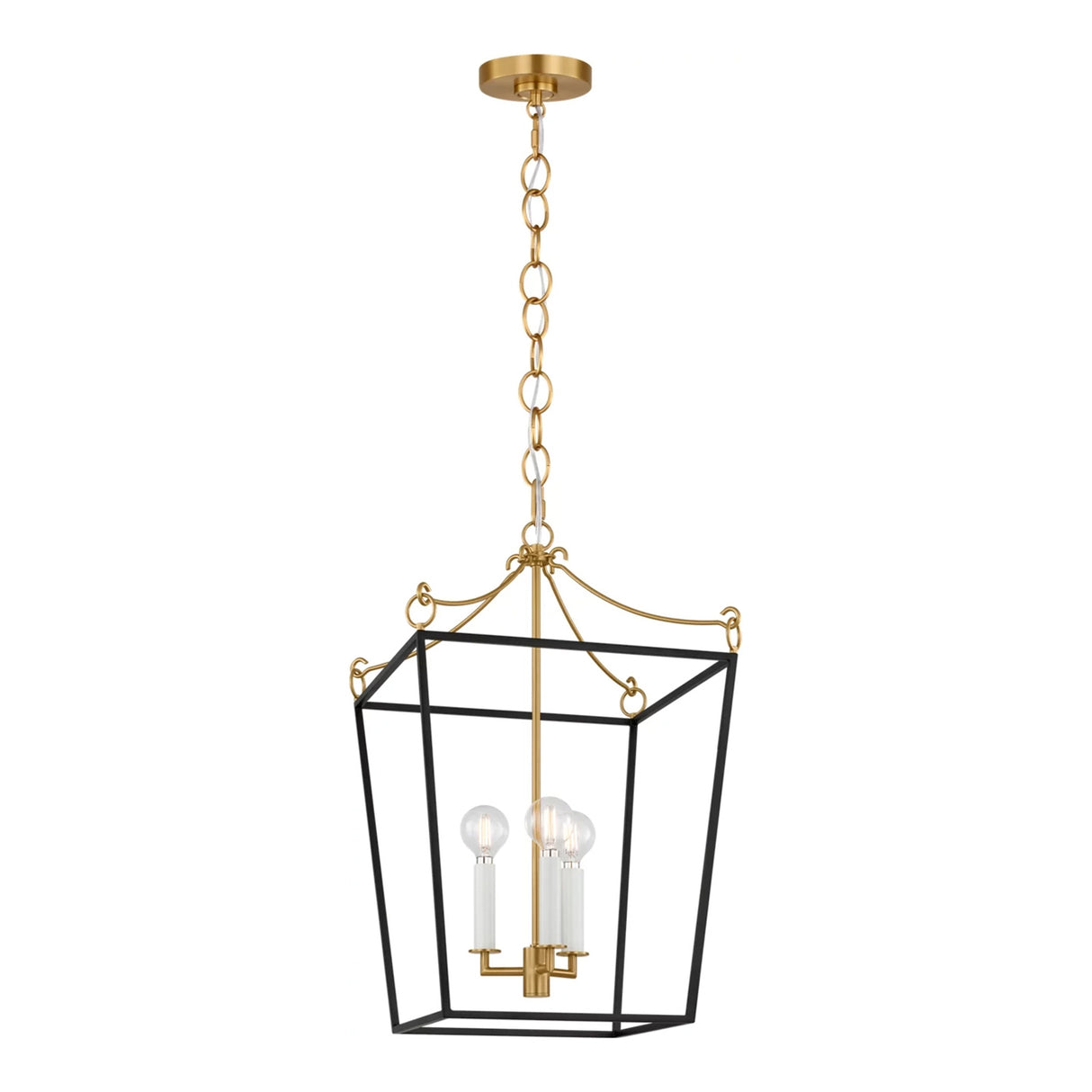 Cambria Small Lantern Pendant 14", Matte Black and Modern Brass