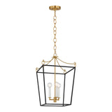 Cambria Small Lantern Pendant 14", Matte Black and Modern Brass