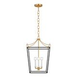 Cambria Small Lantern Pendant 14", Matte Black and Modern Brass